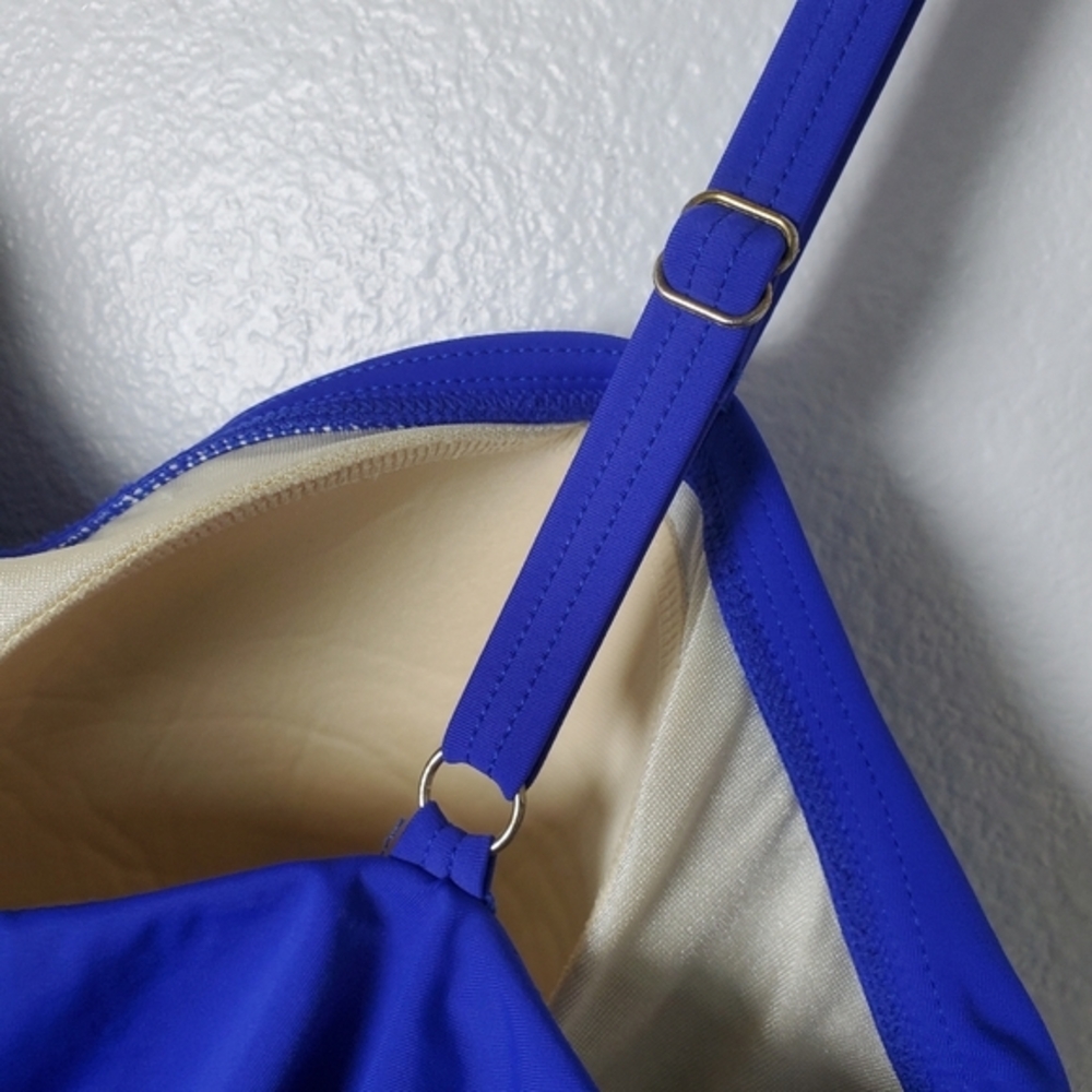 Fit 4 U Women's Blue Ruffle Tiered Sleeveless Swim Romper‎ One Piece Swimsuit - Picture 7 of 14
